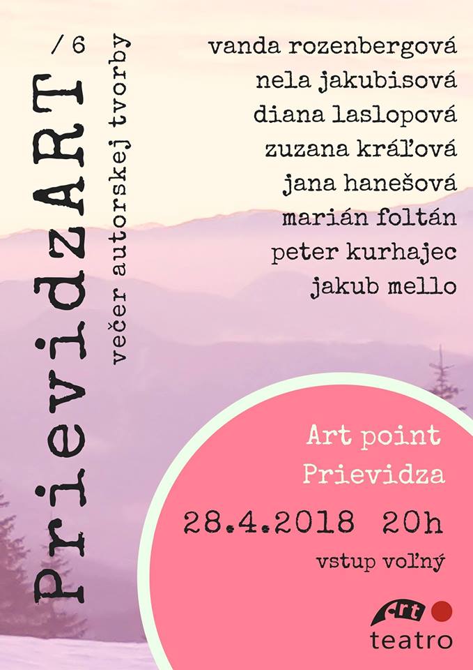 Večer autorskej tvorby alebo hudobno-literárne soireé PrievidzART už po 6ty krát v Art pointe!