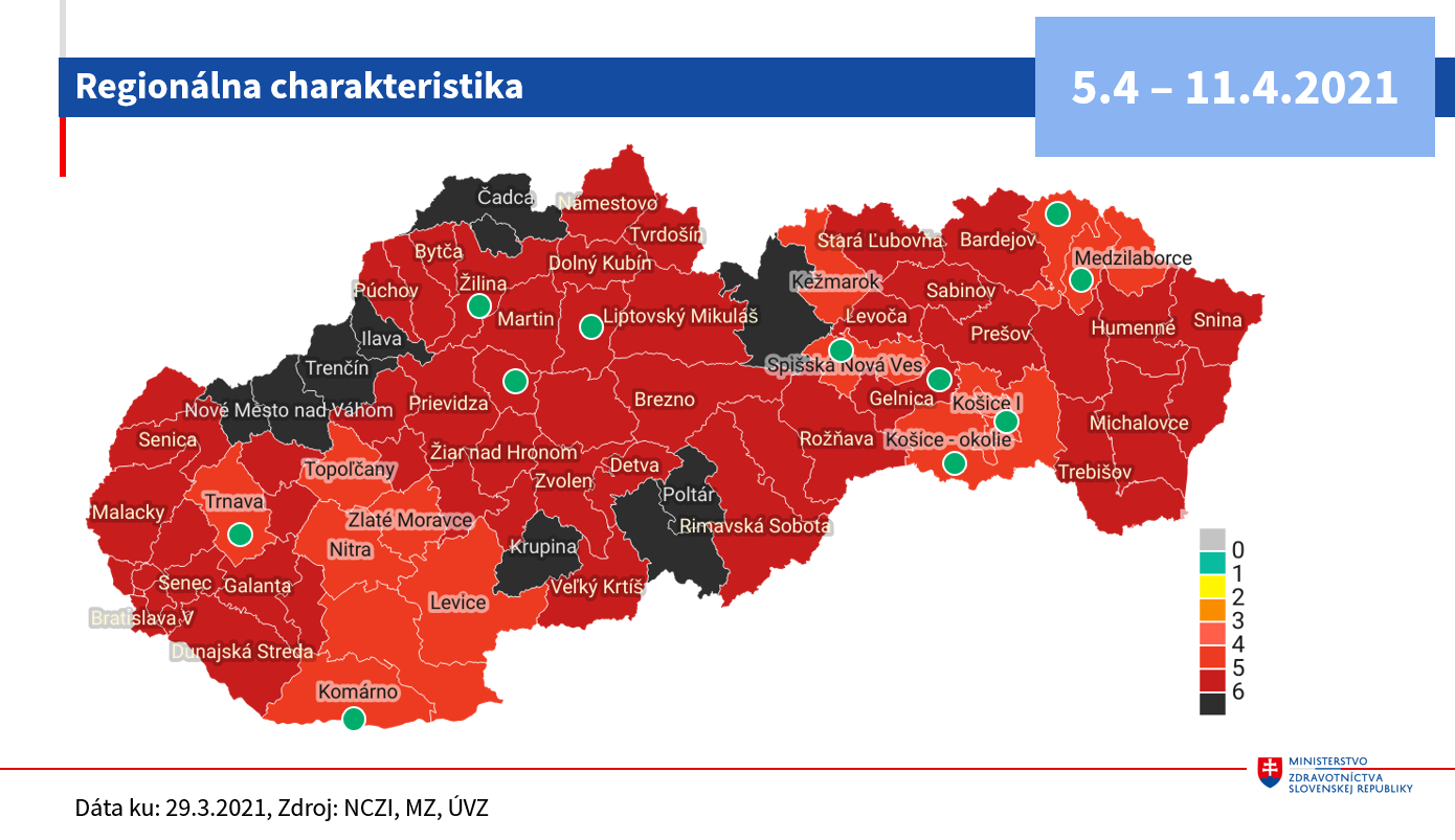 Okres Prievidza je stále v bordovej farbe v rámci Covid automatu. Počet prípadov však výrazne klesá.