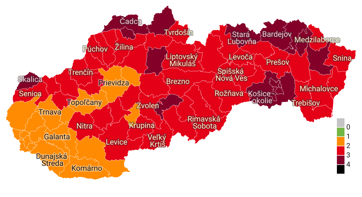 Covid automat: Okres Prievidza ostáva od 11. októbra oranžový