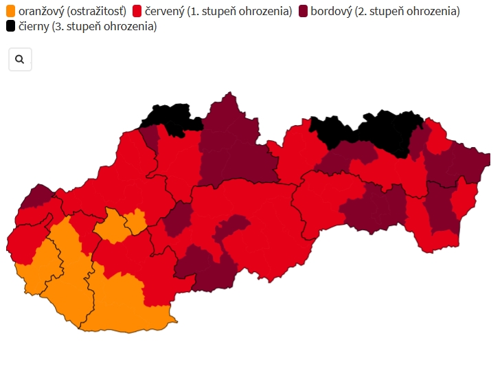 Covid automat: Okres Prievidza bude od 18.10. červený. Na Slovensku sú už prvé čierne okresy