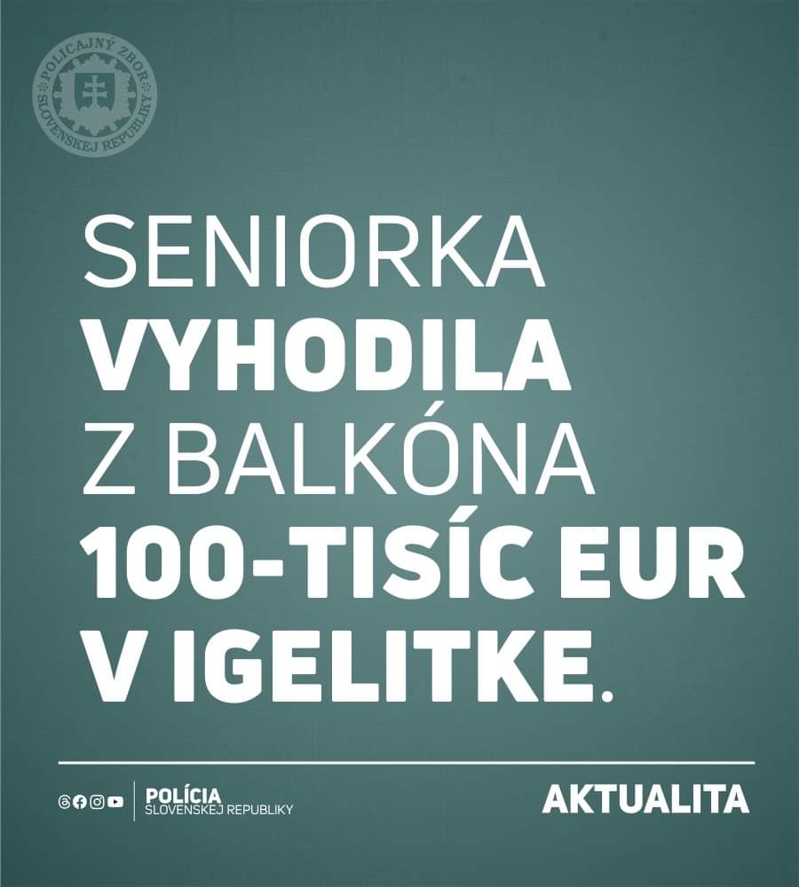 Seniorka z Prievidze hodila podvodníkom 100-tisíc eur v igelitke z balkóna